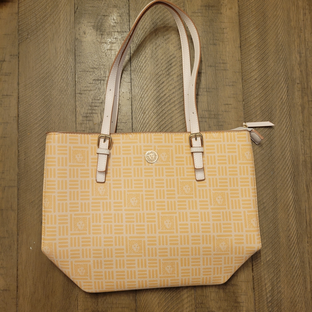 Anne Klein Yellow And Beige Patterned Tote Bag